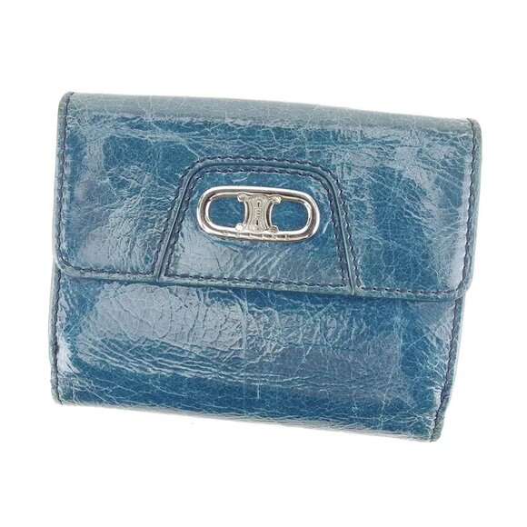 Celine W hook purse macadam mark Blue Silver Women Men Authentic - Picture 1 of 9